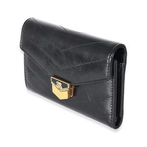 Chanel 18A Black Chevron Calfskin Small Medal Wallet